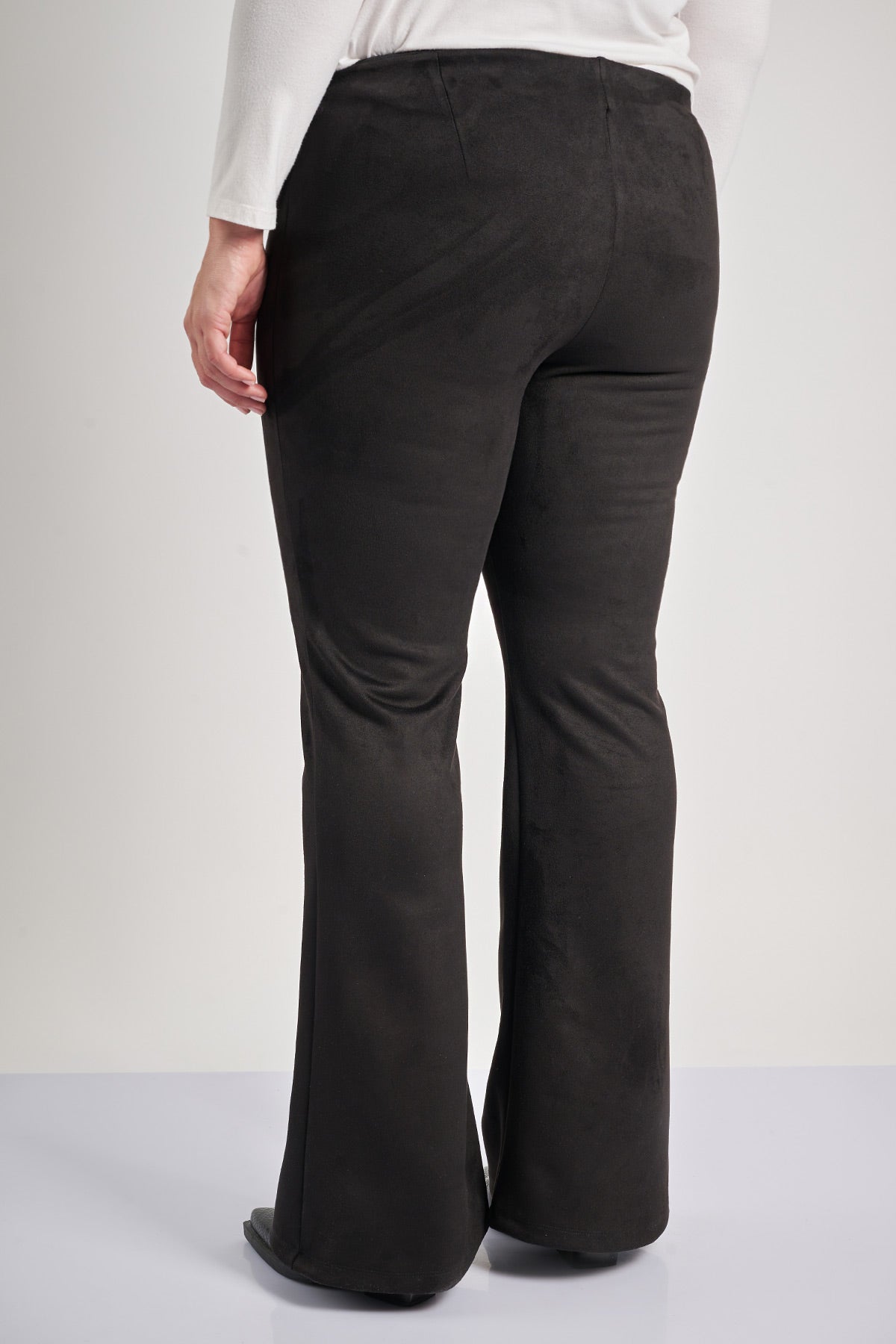 High-waisted faux suede flare trousers - Black