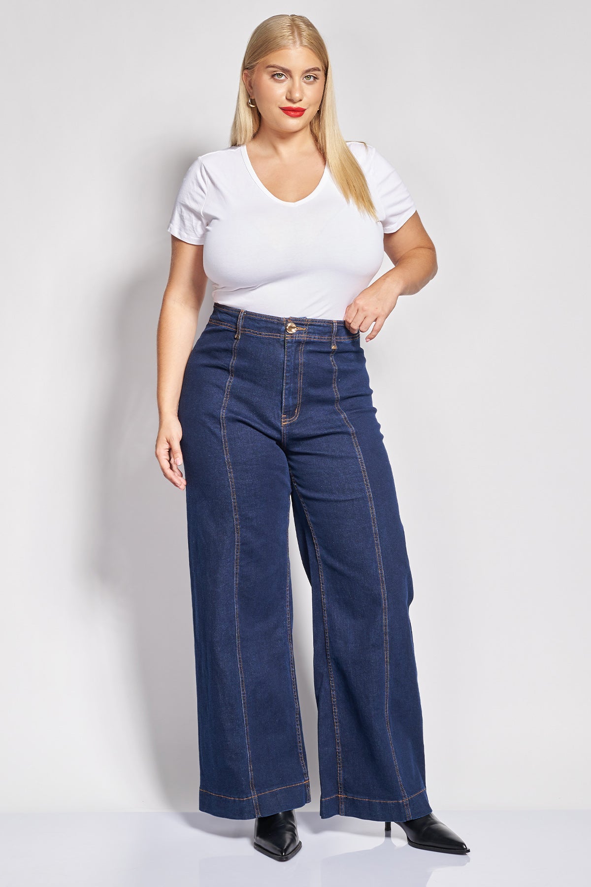 Ψηλόμεσο Τζιν παντελόνι wide leg με γαζί και κεντρική ραφή - Μπλε