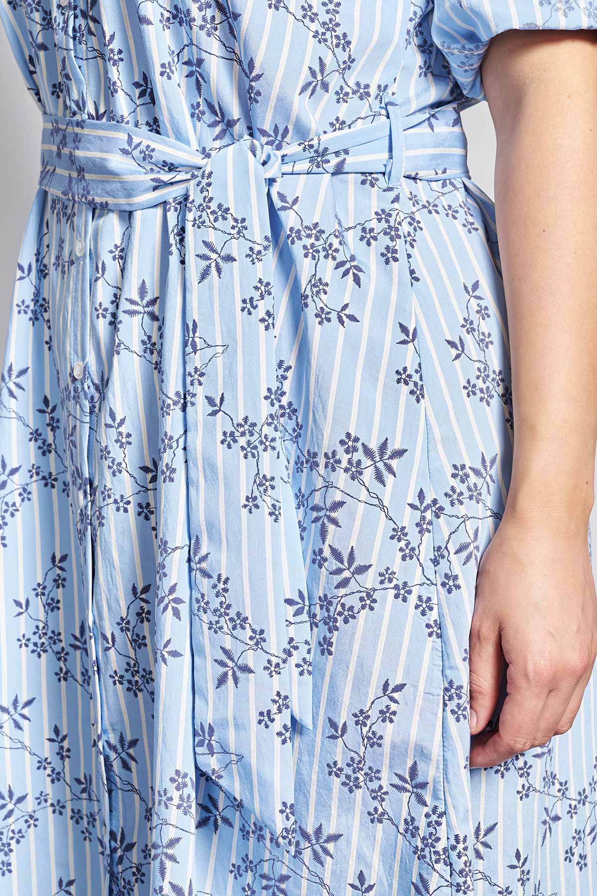 Striped Shirt Dress with Floral Print and Belt - Ciel