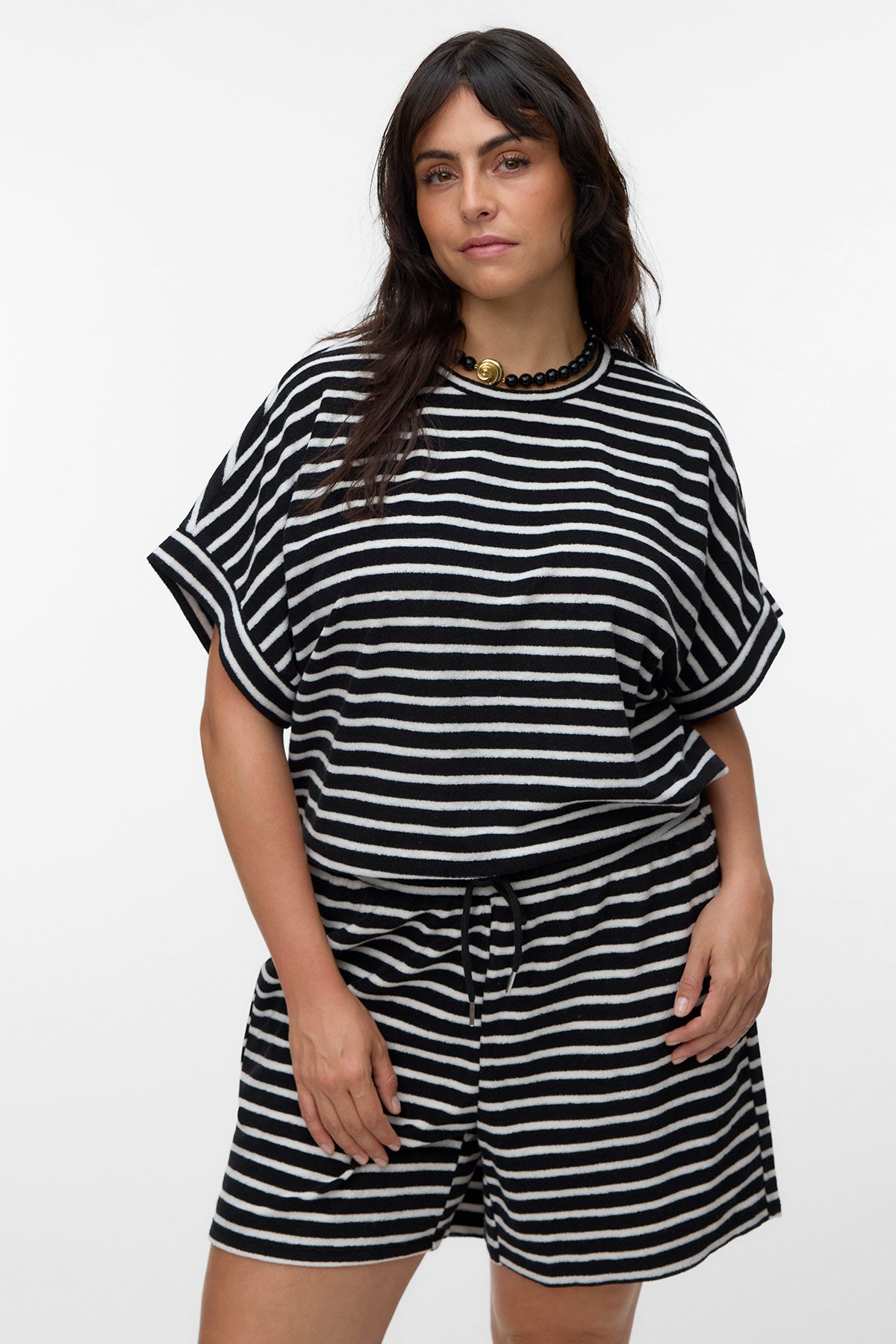 Ριγέ T-Shirt από σύμμεικτο βαμβάκι VERO MODA - Μαύρο