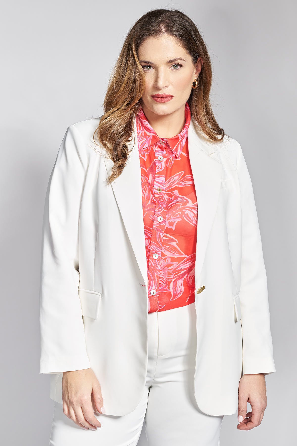 Tailored crepe single-button suit jacket - Ecru
