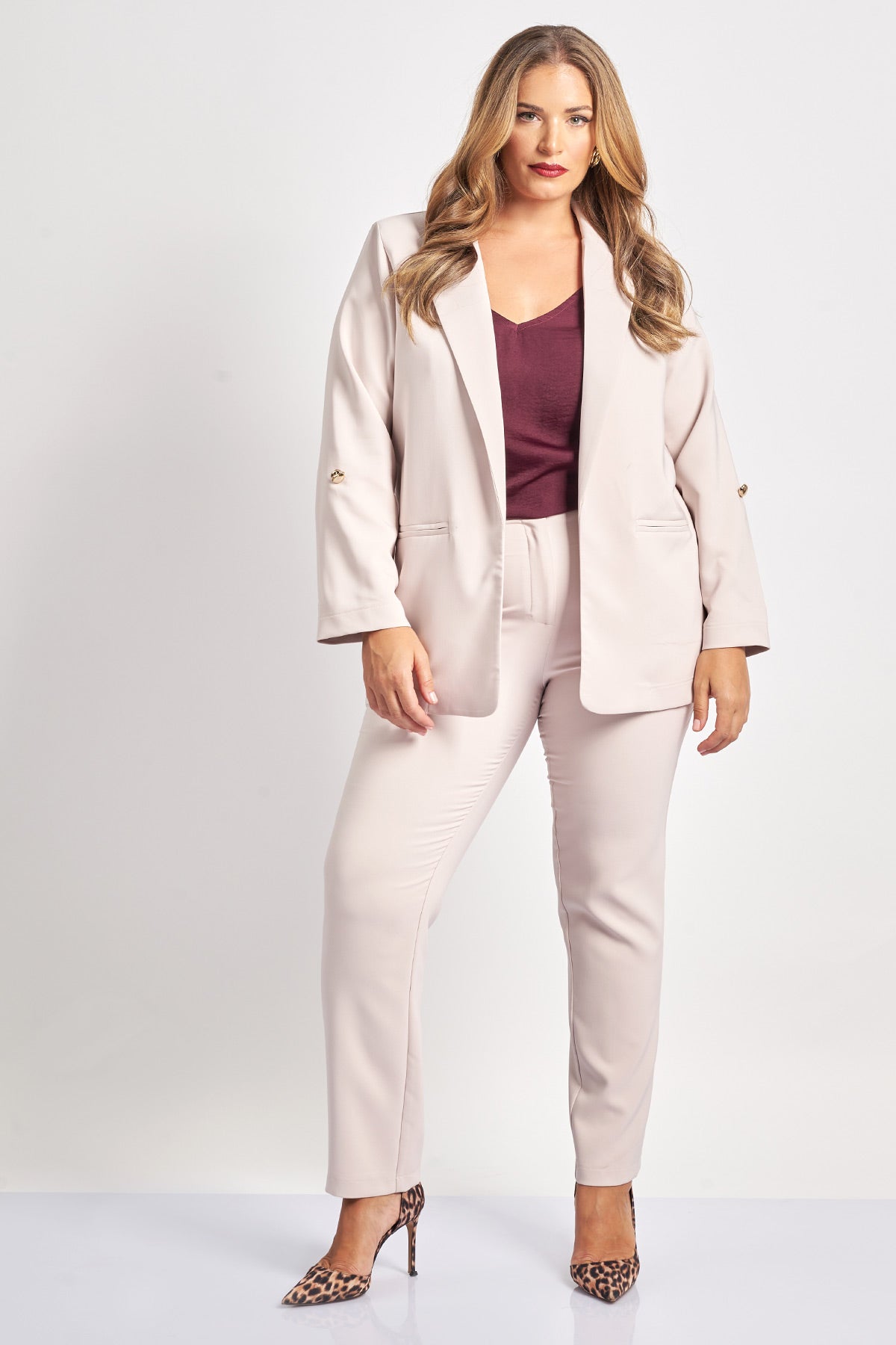Crepe blazer with roll-up sleeves - Ecru