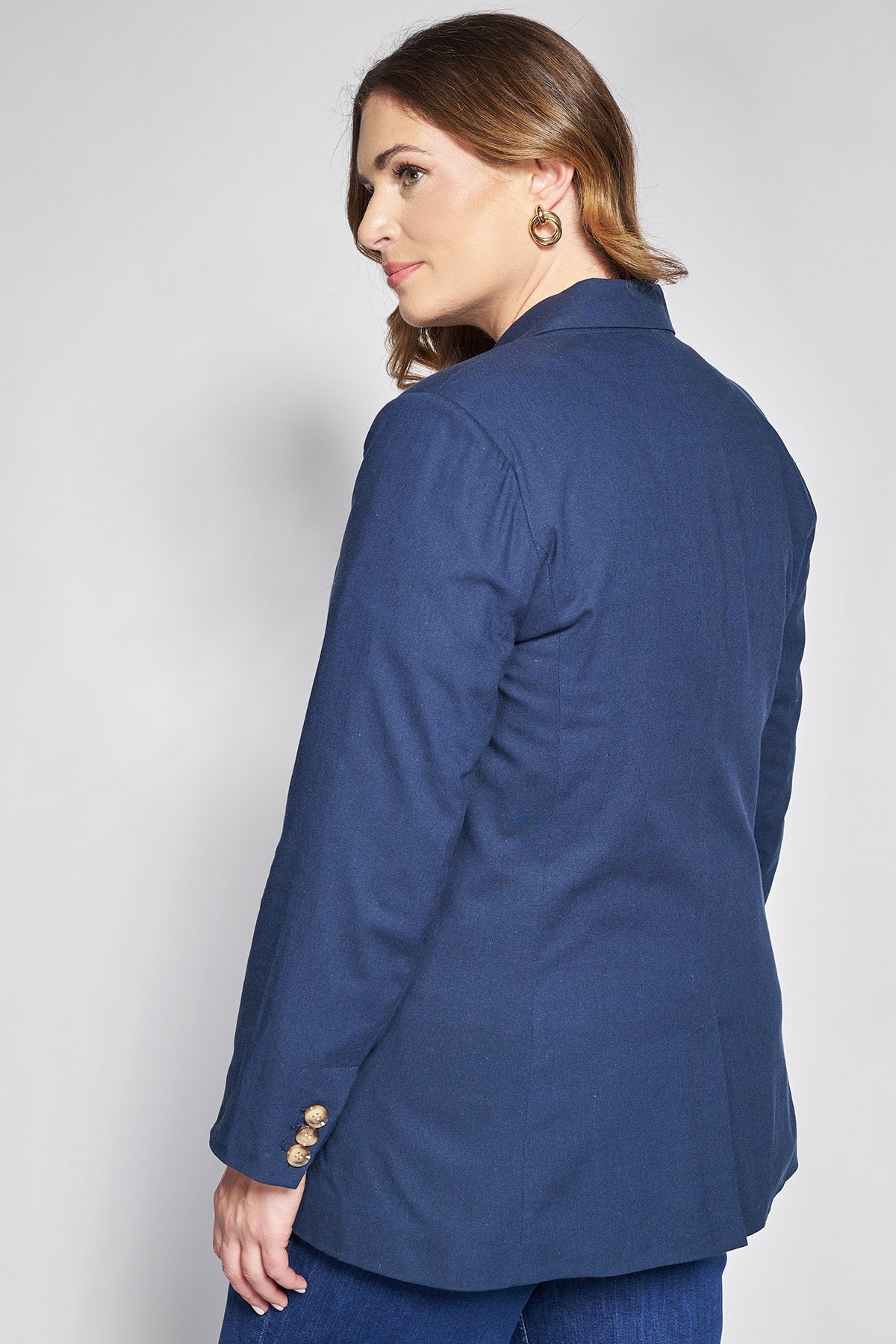 Linen blend blazer with one button closure - Blue