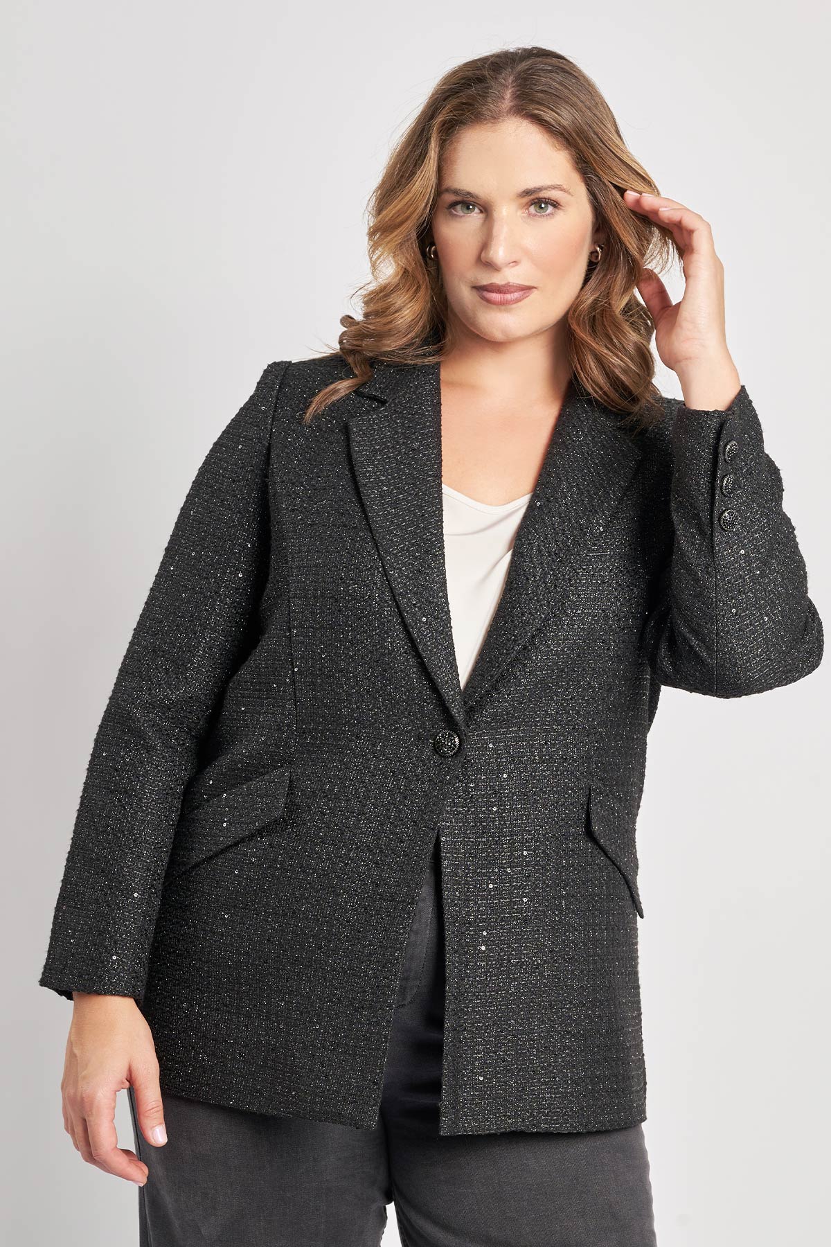 Tweed blazer with lurex and sequins - Black