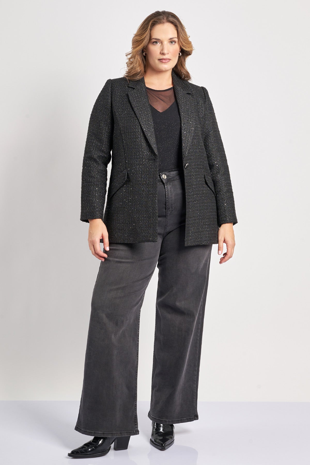 Tweed blazer with lurex and sequins - Black