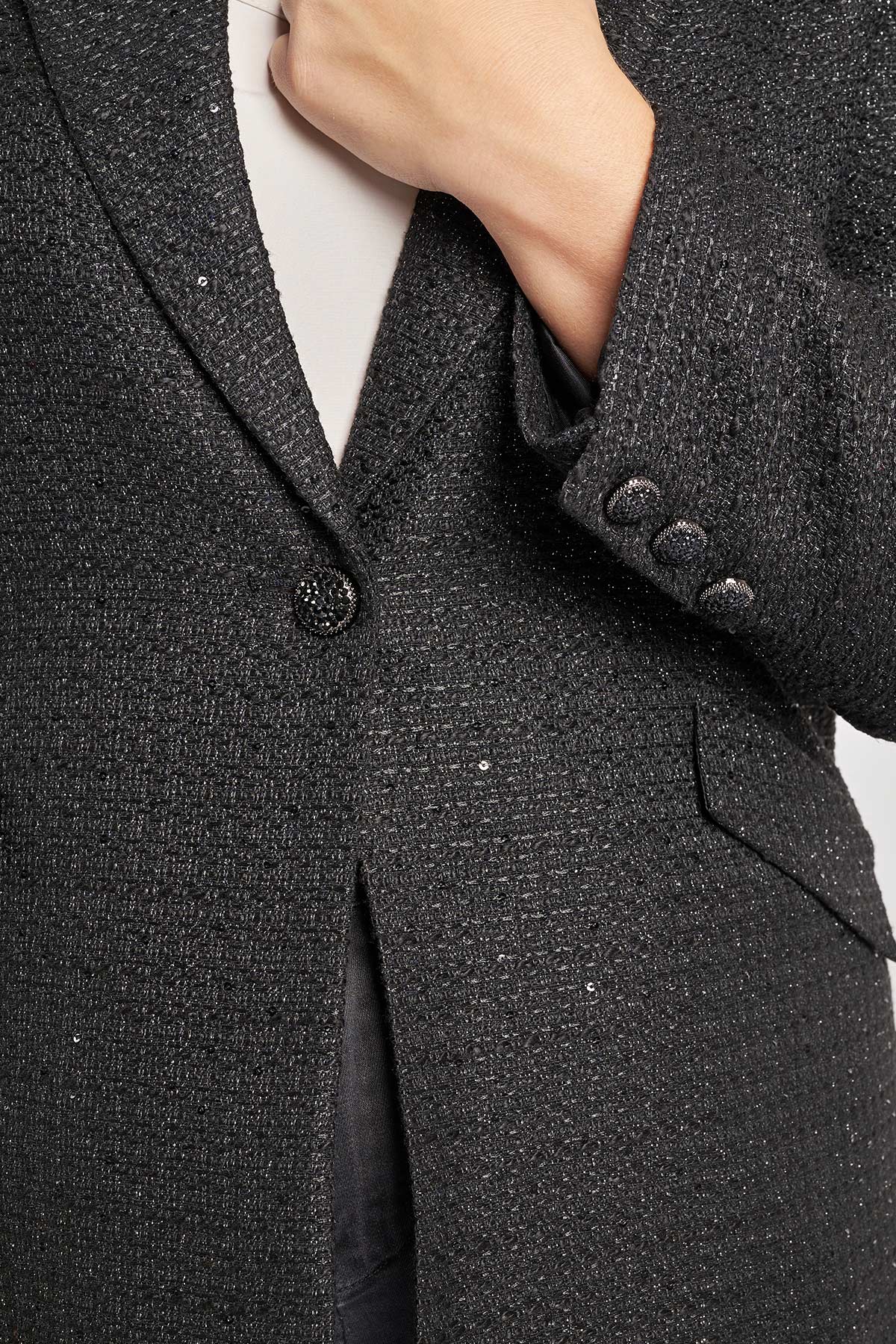 Tweed blazer with lurex and sequins - Black