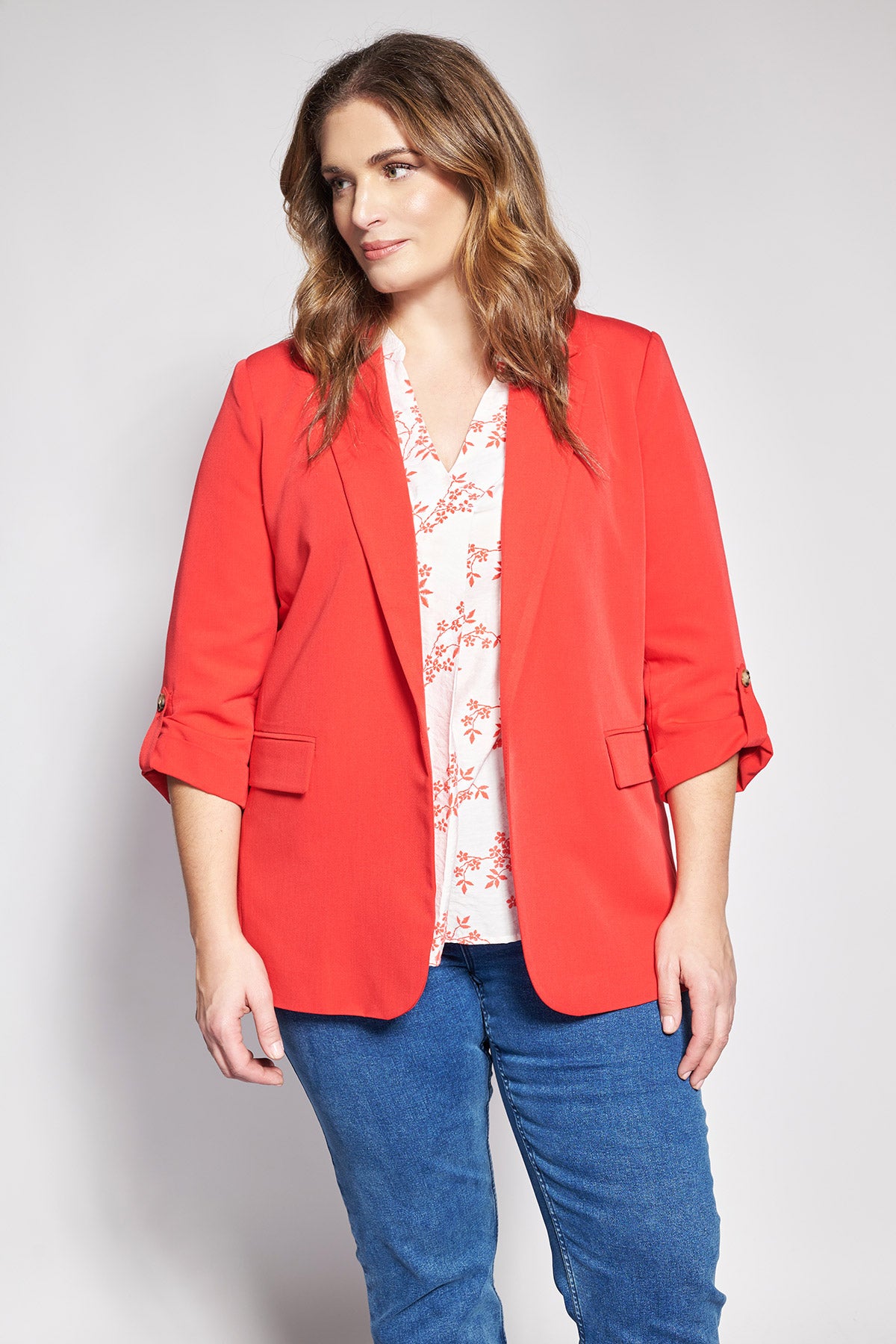 Tailored jacket without button with rolled sleeves - Red
