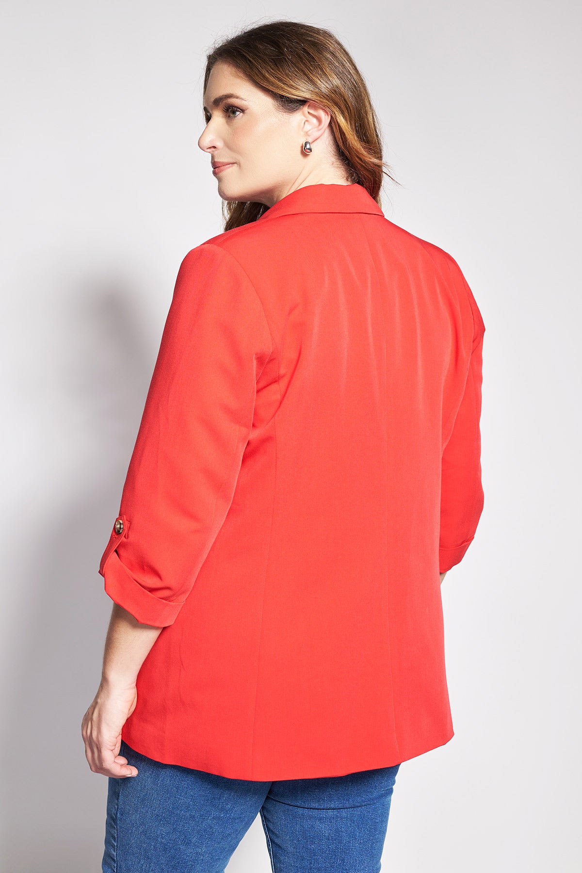 Tailored jacket without button with rolled sleeves - Red