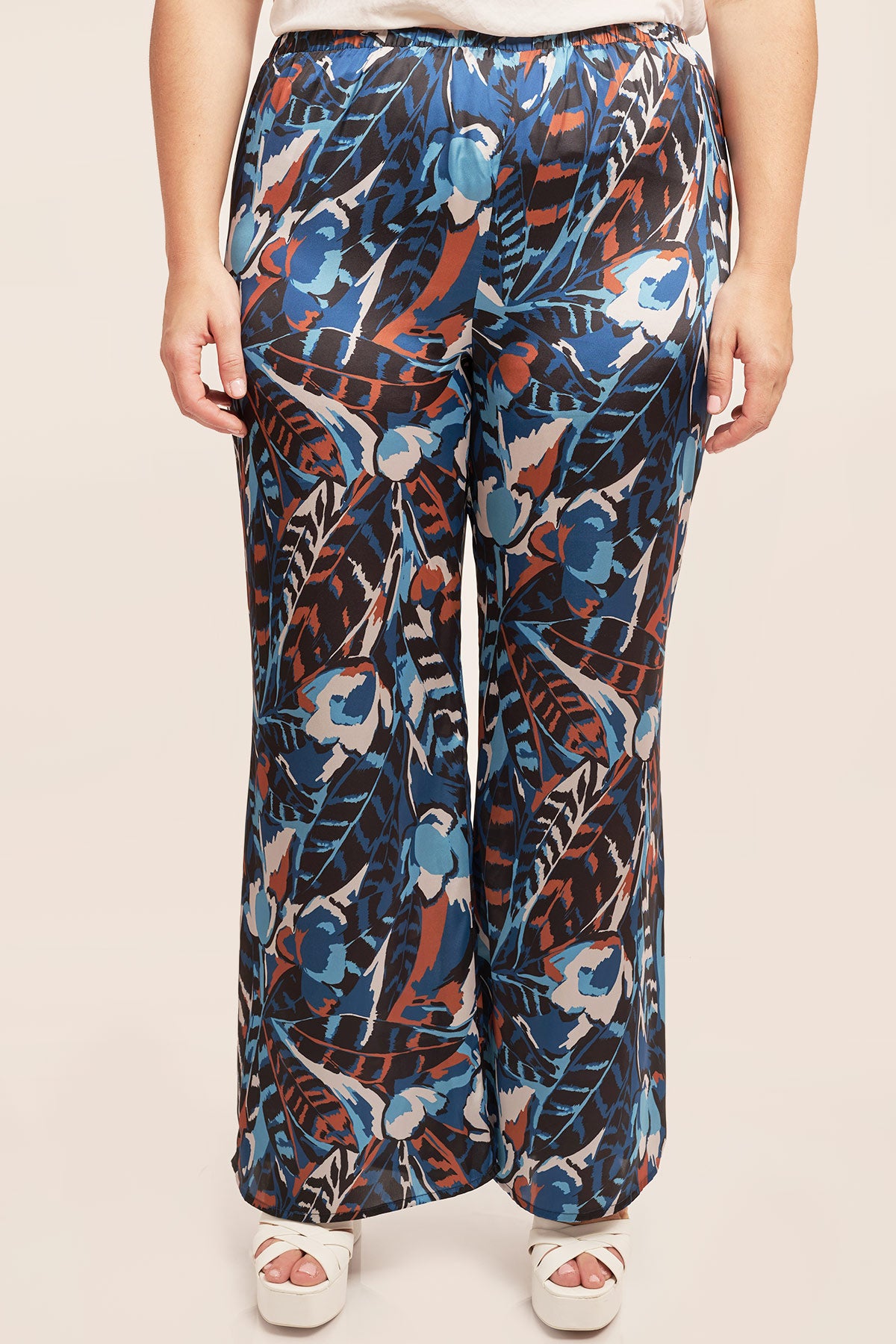 Satin trousers in botanical print - Blue