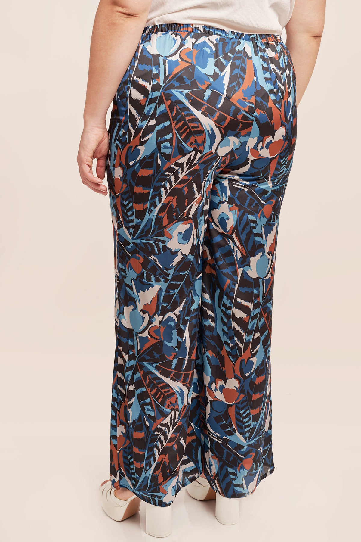 Satin trousers in botanical print - Blue