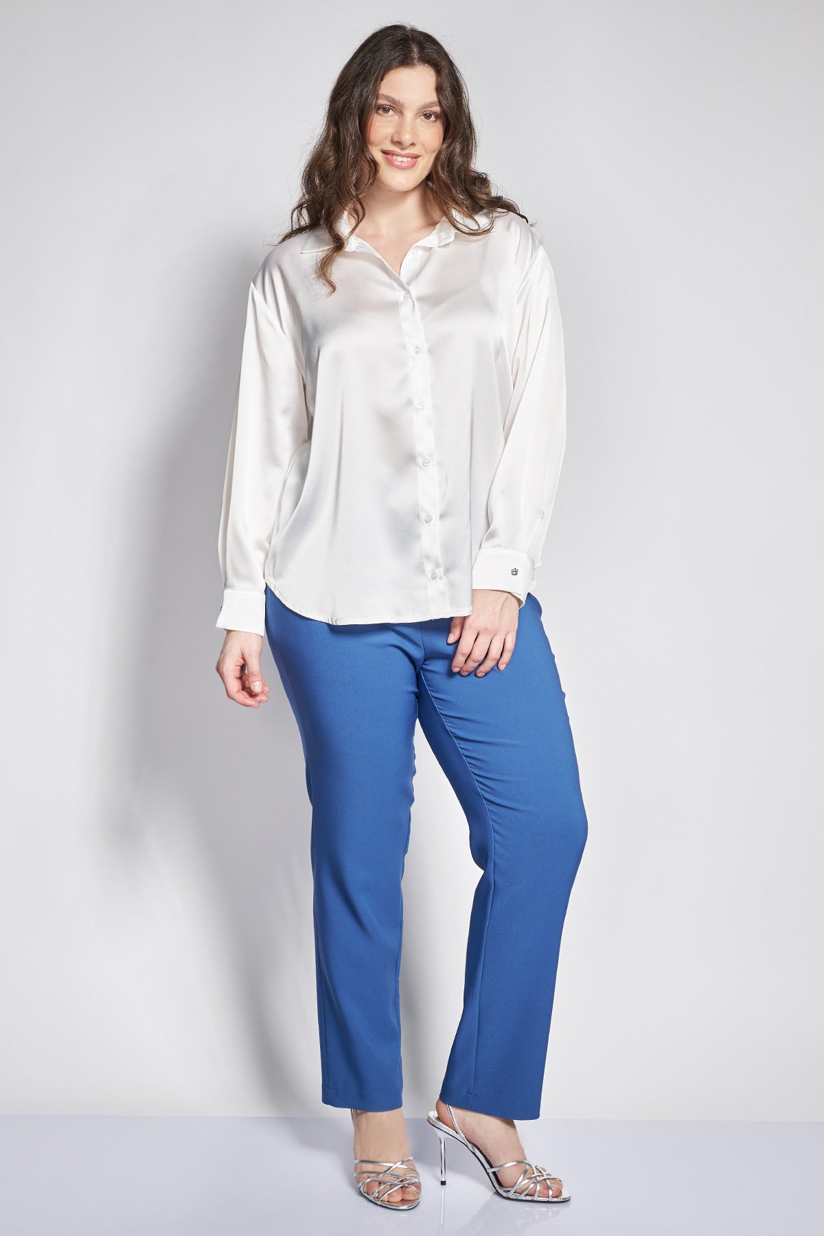 Satin Shirt with Jewel Buttons - Ecru
