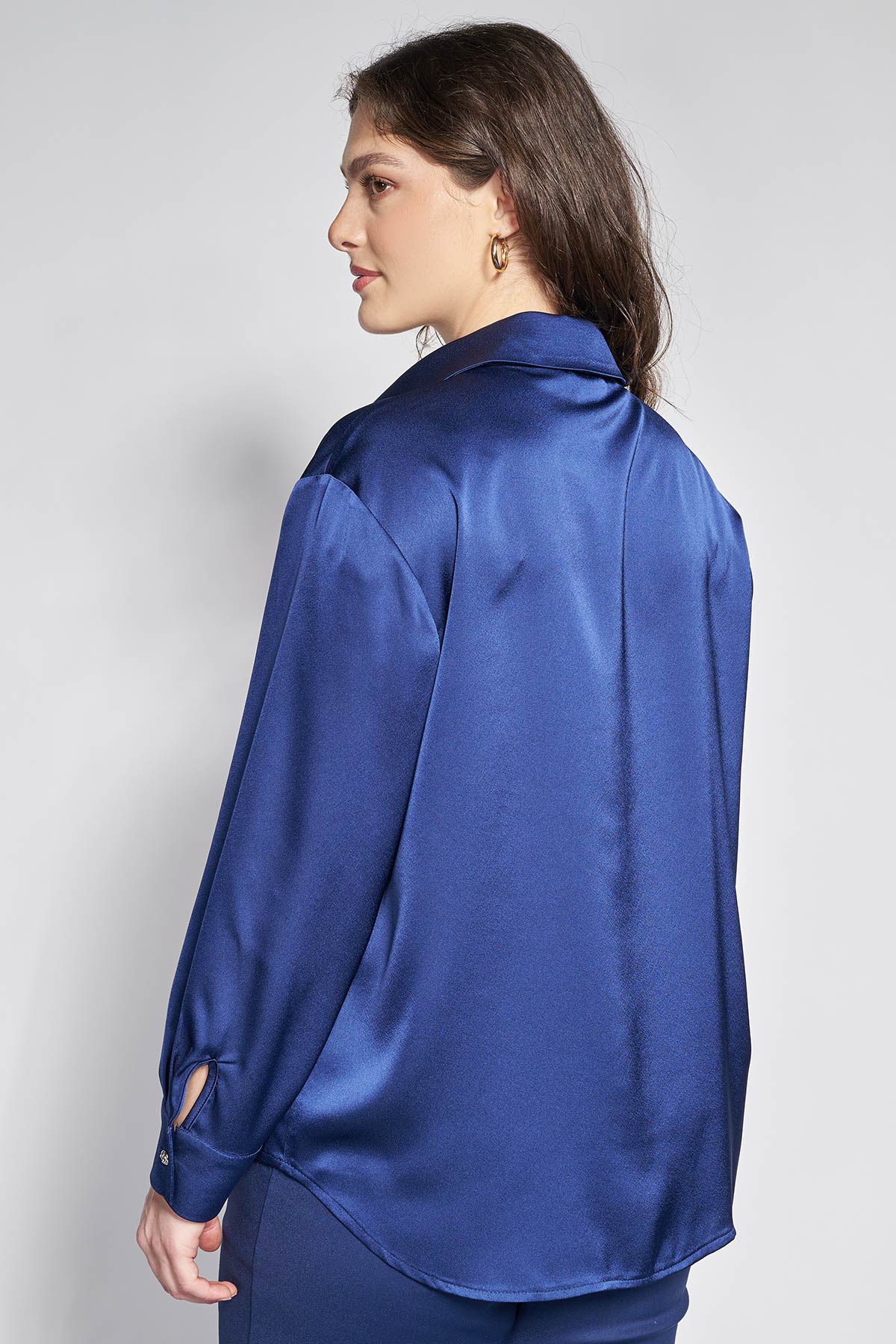 Satin Shirt with Jewel Buttons - Blue