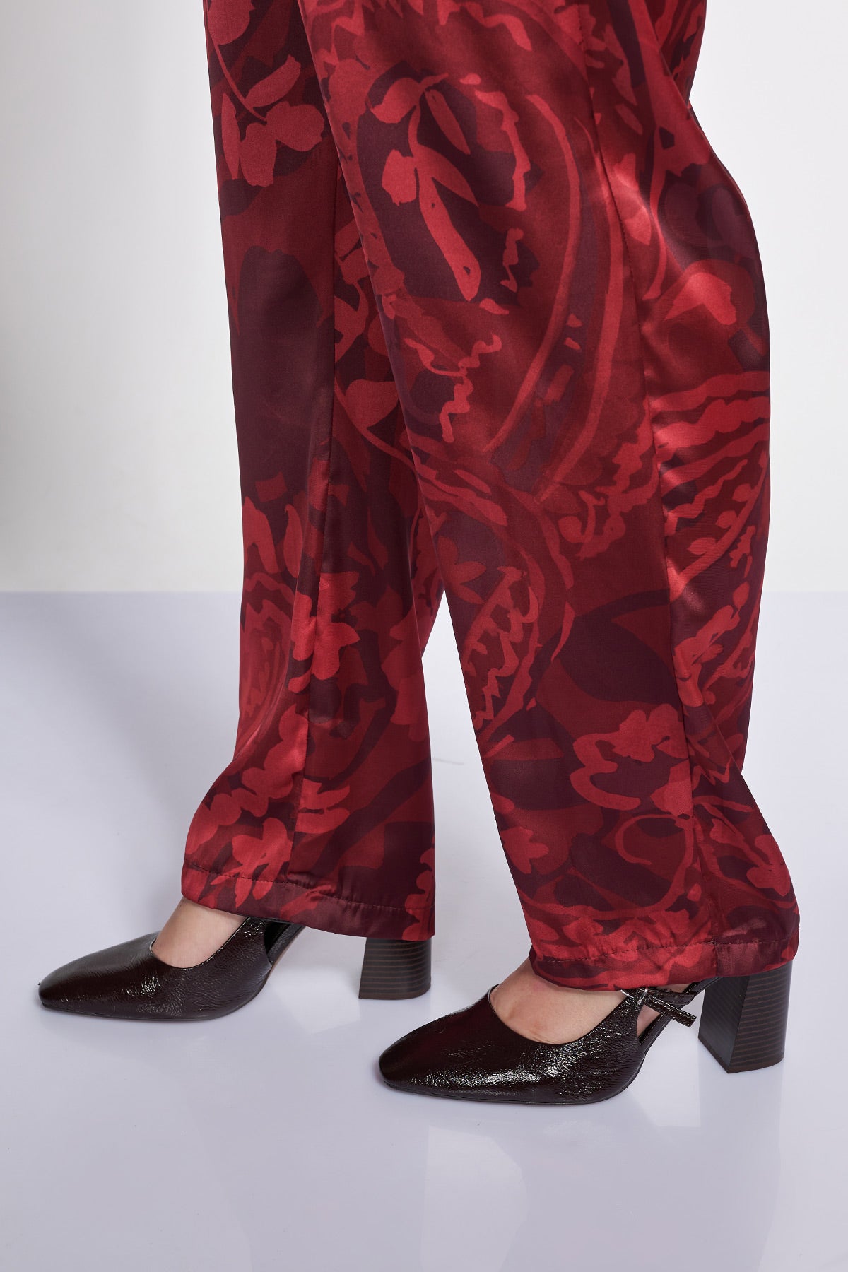 Satin floral print straight-leg pants - Bordeaux