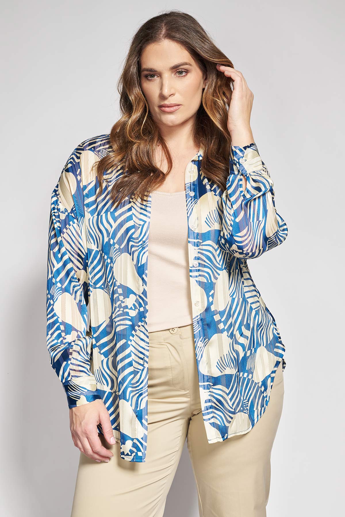 Chiffon Shirt with Geometric Print - Blue