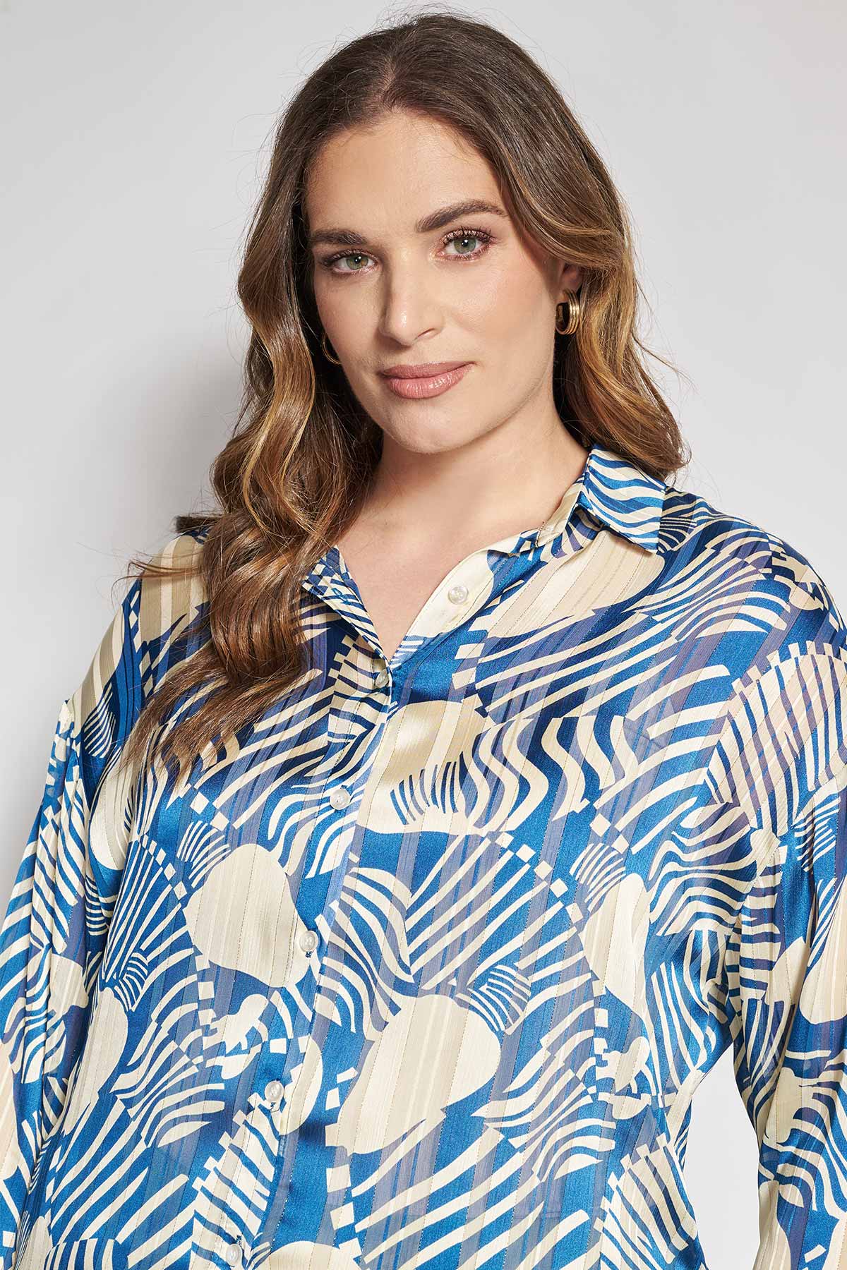 Chiffon Shirt with Geometric Print - Blue