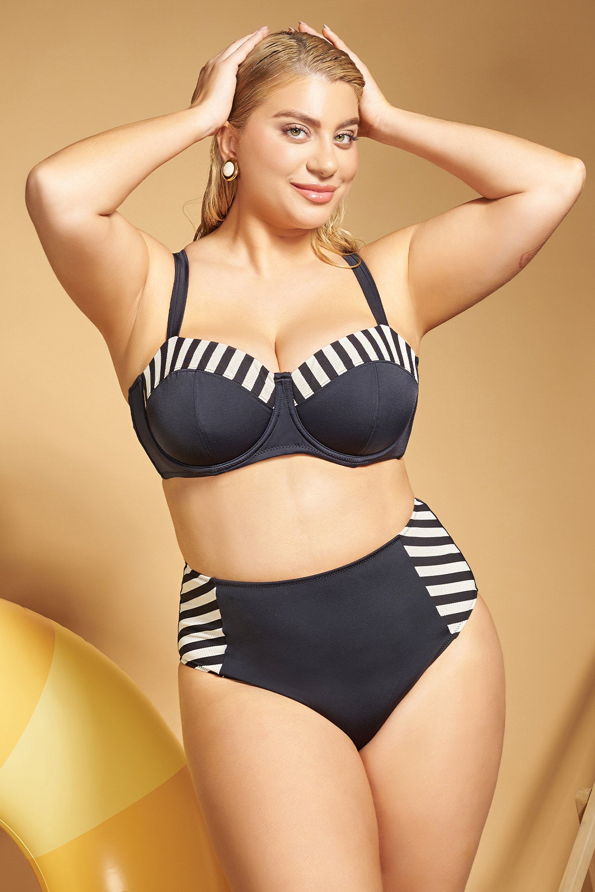 Bikini Bottom with Lurex Stripes - Black
