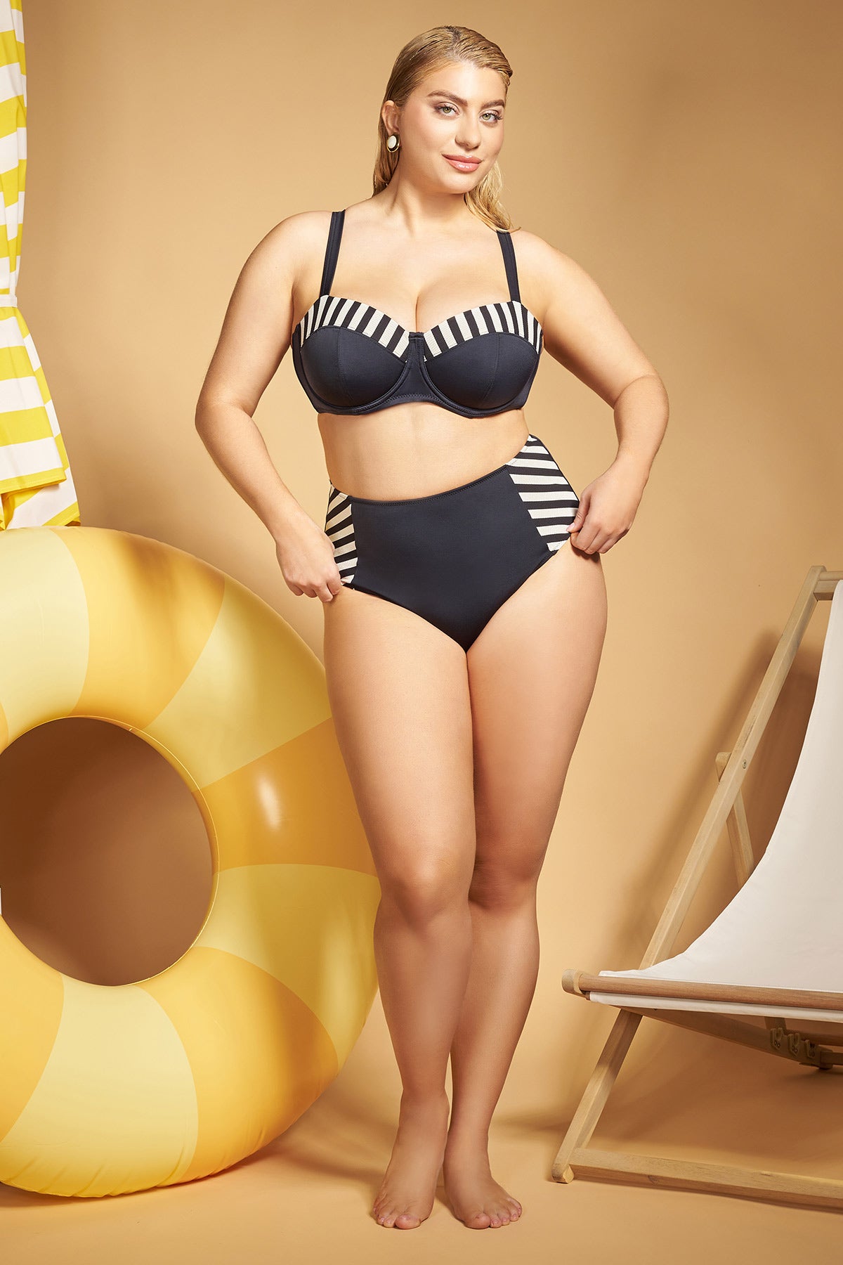 Bikini Bottom with Lurex Stripes - Black