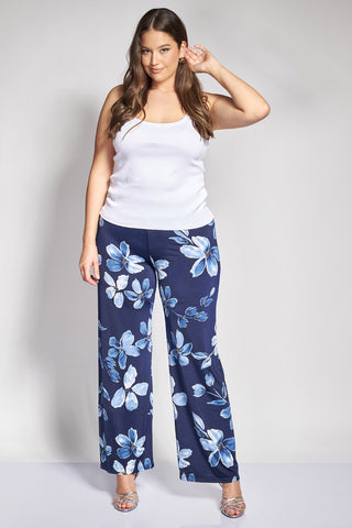 Statement floral print high-waisted trousers - Blue