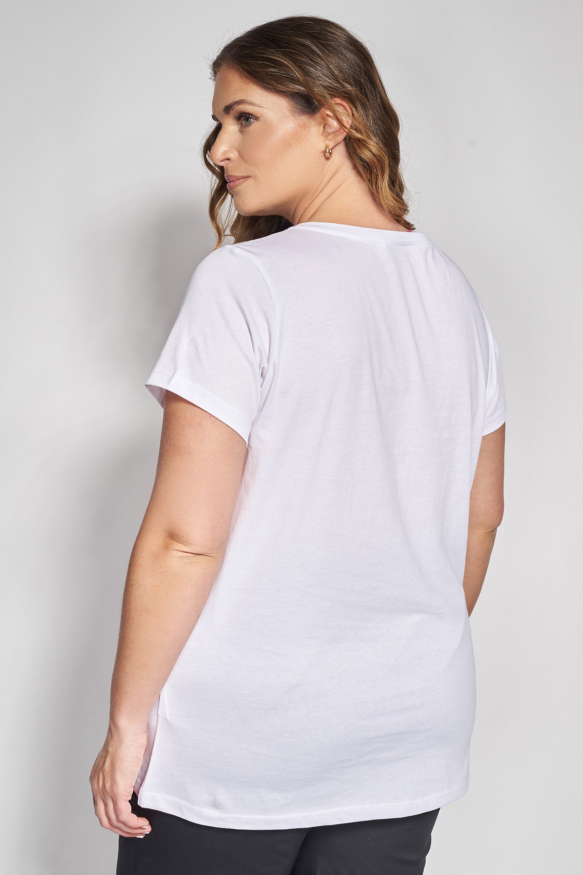 T-Shirt Μπλούζα με Foil Τύπωμα Φύλλων και Strass - Άσπρο