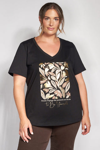 Cotton t-shirt with foil print - Black