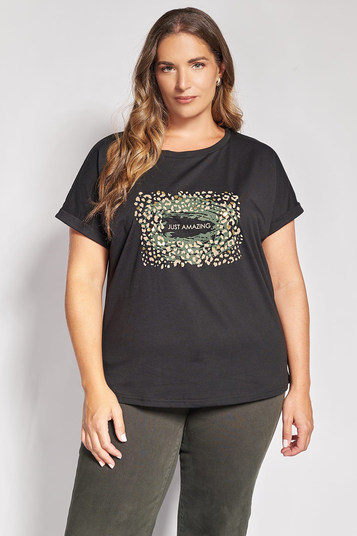 T-shirt βαμβακερό με στάμπα Just Amazing - Μαύρο