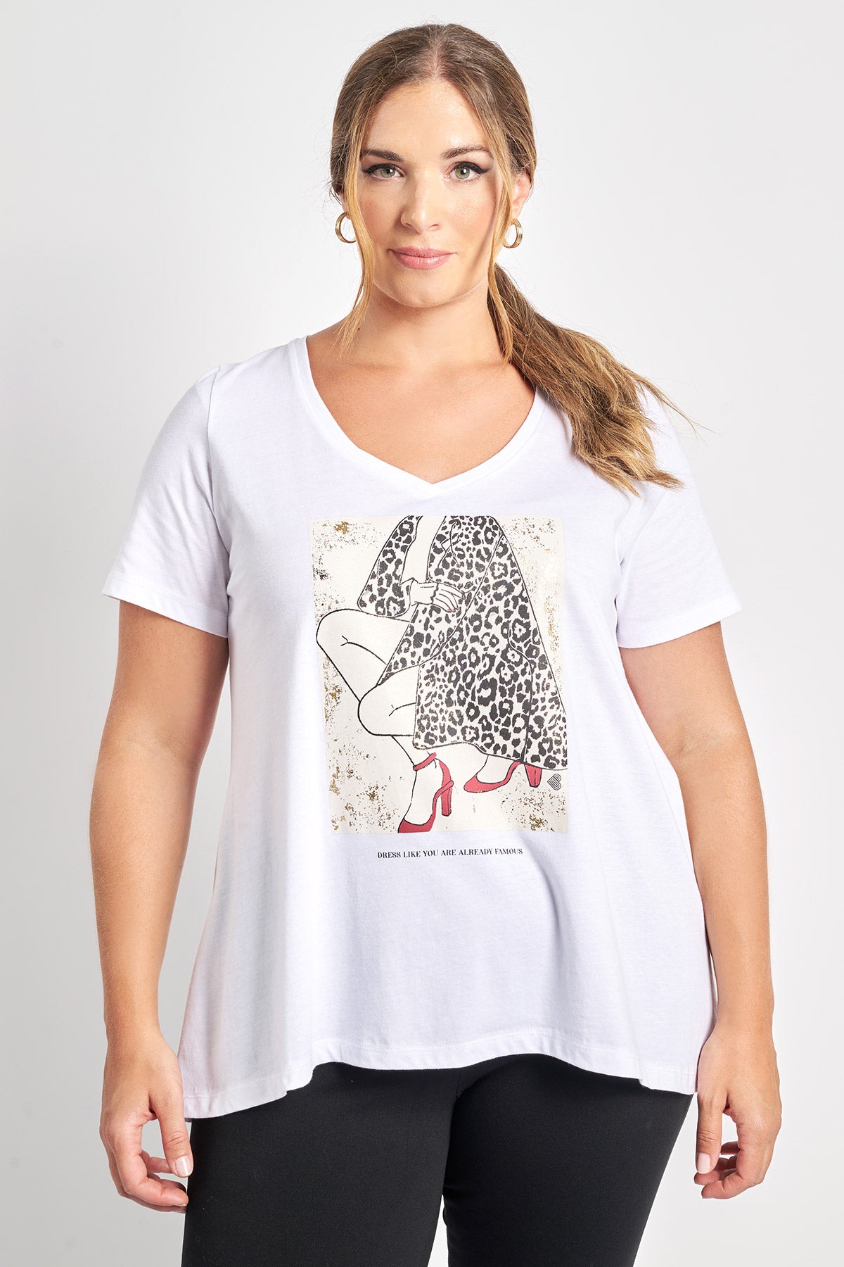 T-shirt βαμβακερό με στάμπα με λεοπάρ λεπτομέρειες - Άσπρο