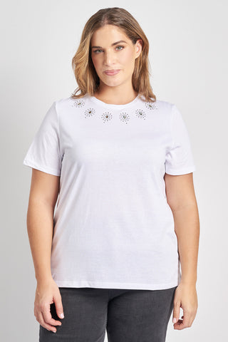 Cotton T-shirt with rhinestones - White