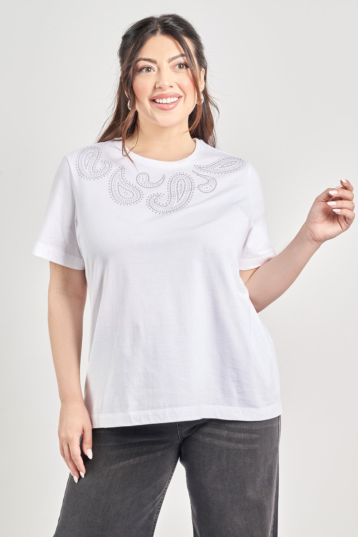 T-shirt βαμβακερό με σχέδιο με τρουκς - Άσπρο