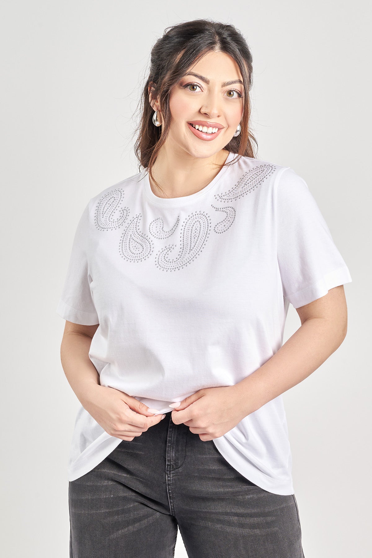 Cotton T-shirt with studs - White
