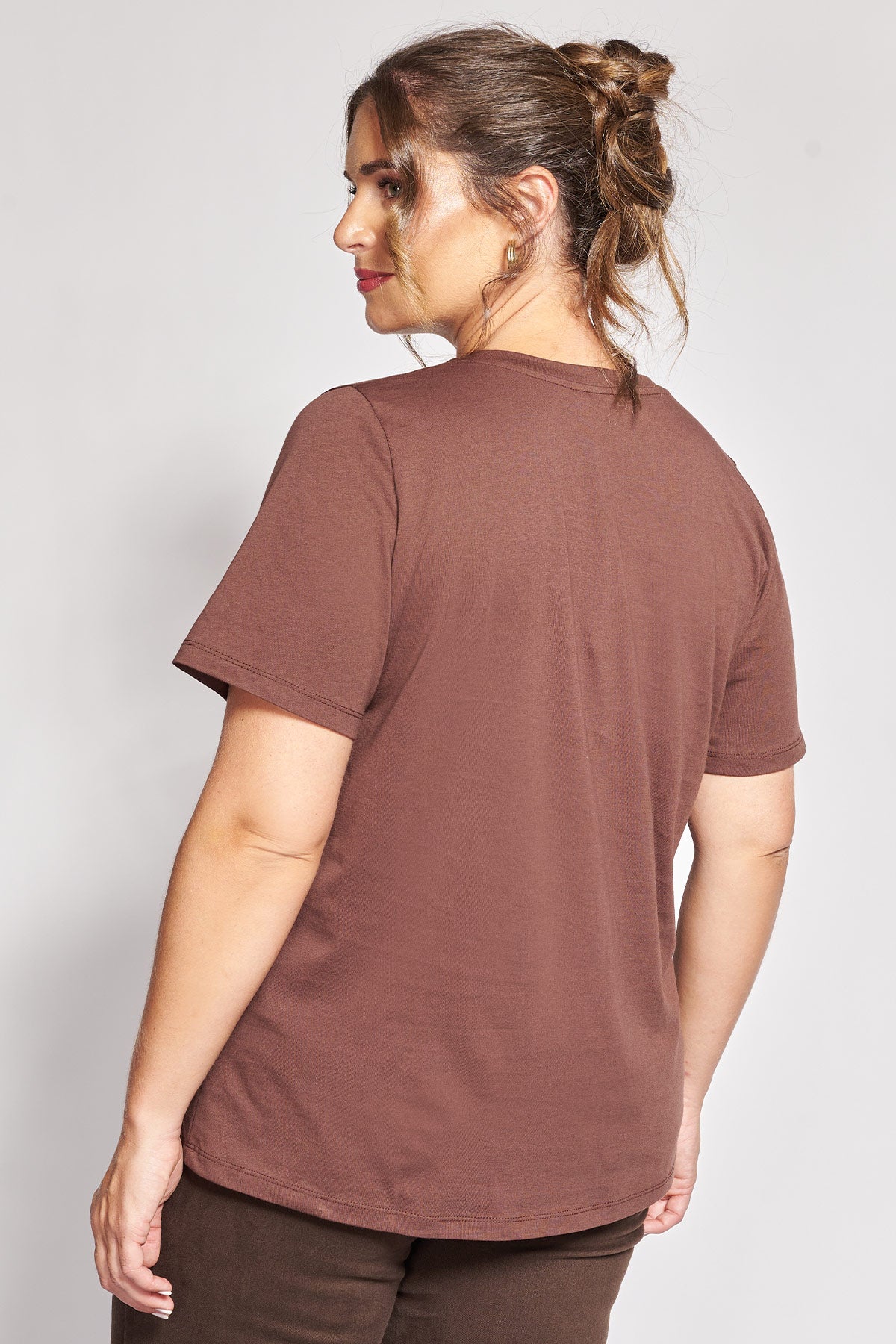 T-shirt βαμβακερό με V και στάμπα animal print - Καφέ