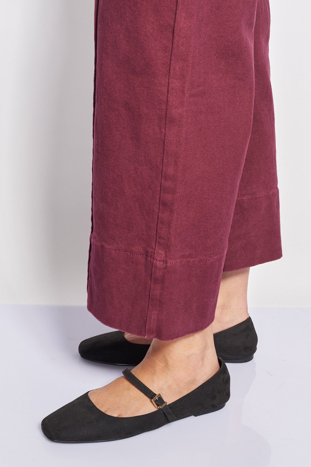 Τζιν παντελόνι cropped wide leg με νερβίρ μπροστά - Μπορντω