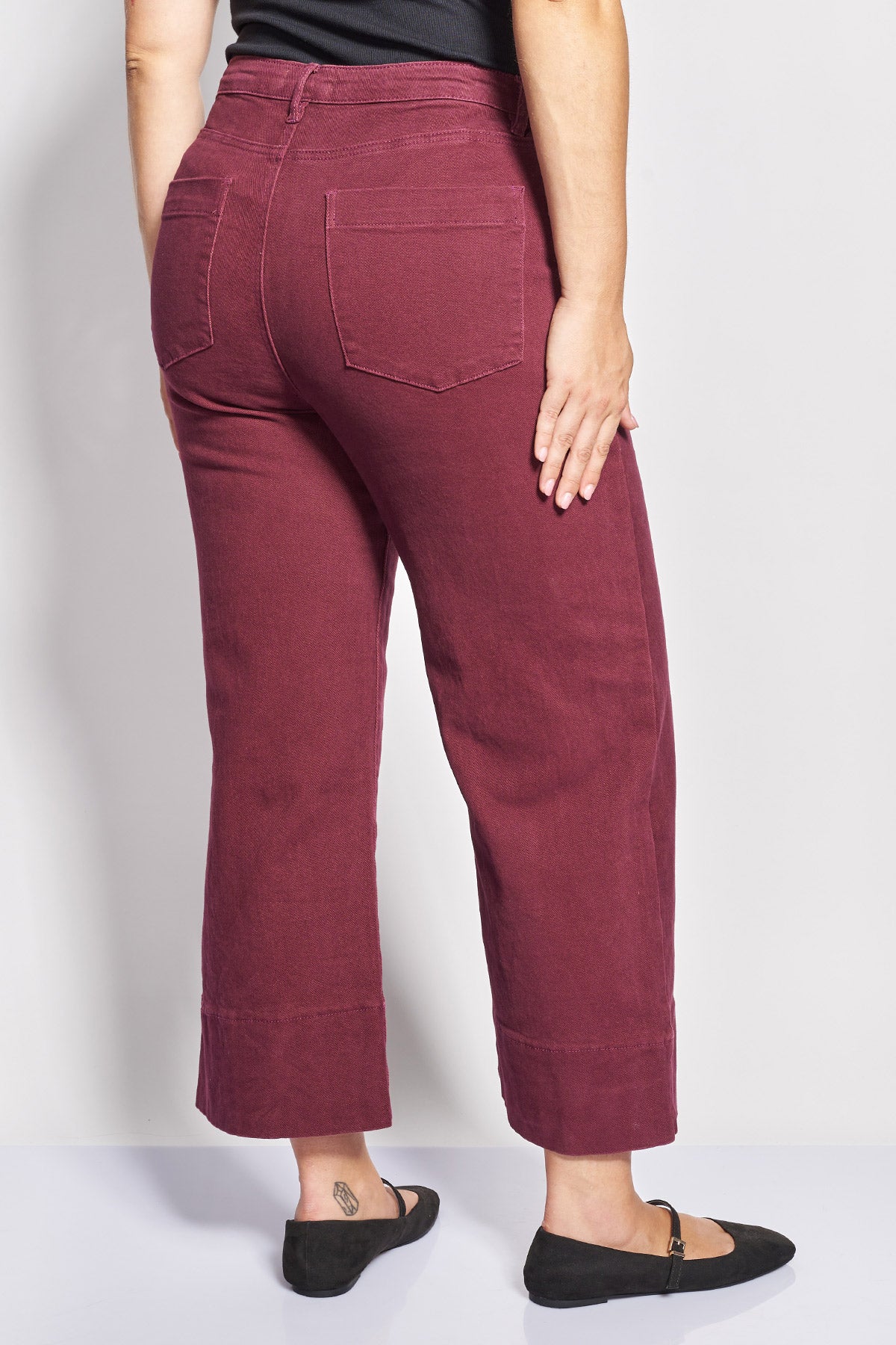 Τζιν παντελόνι cropped wide leg με νερβίρ μπροστά - Μπορντω