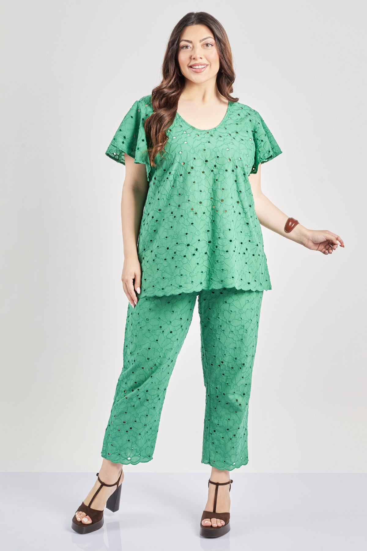 Broderie cotton trousers - Green