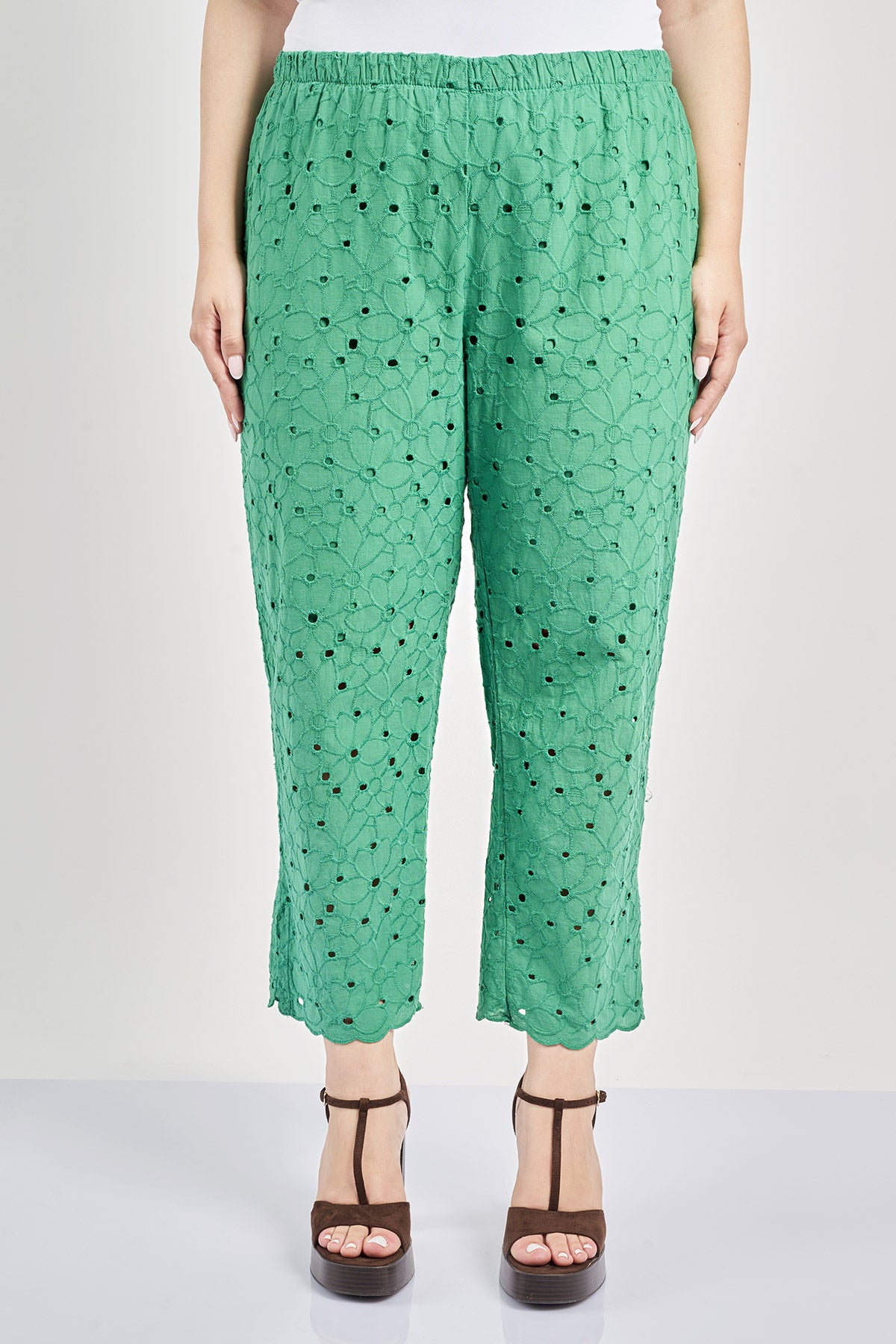 Broderie cotton trousers - Green