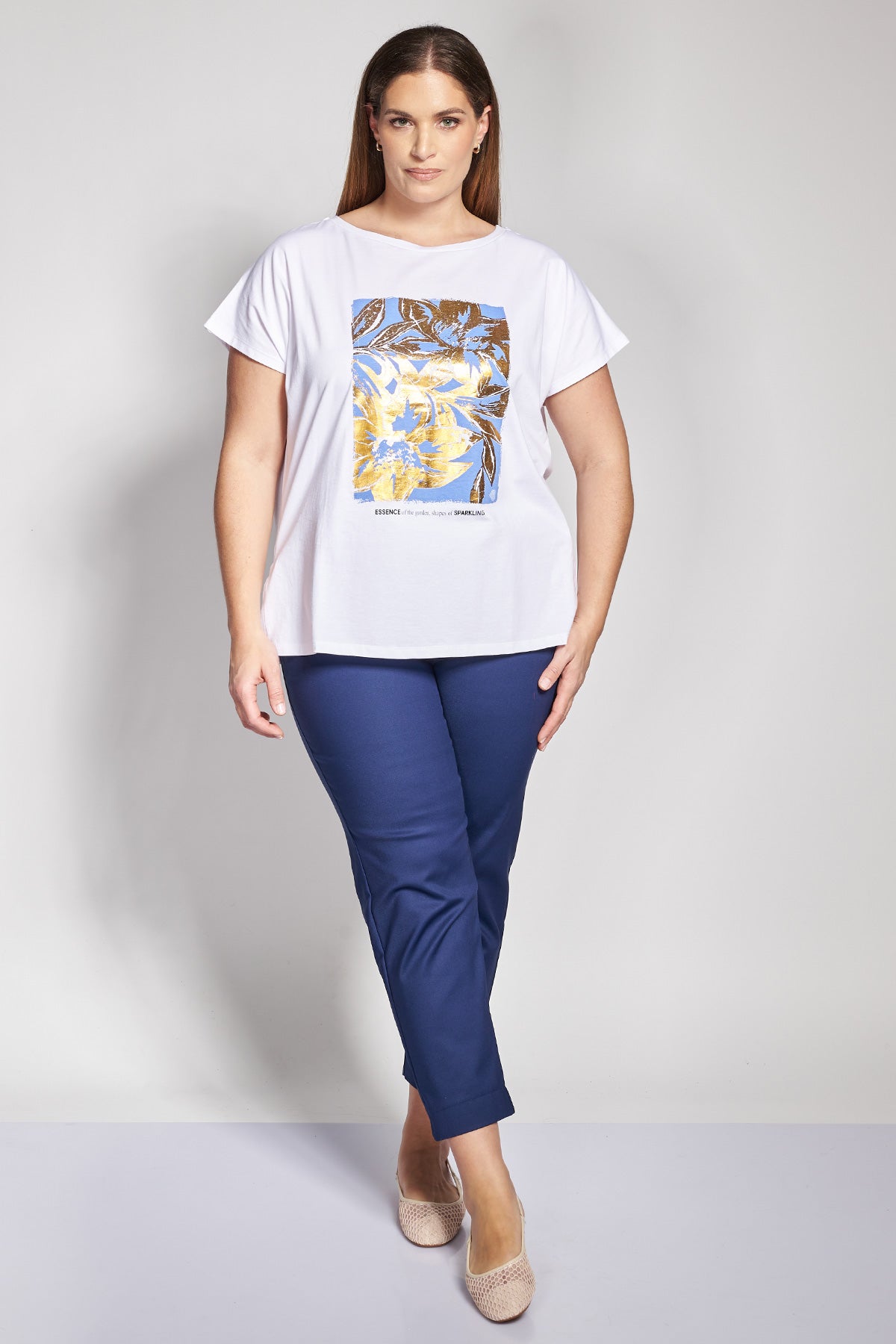 Βαμβακερό t-shirt με foil floral τύπωμα - Άσπρο