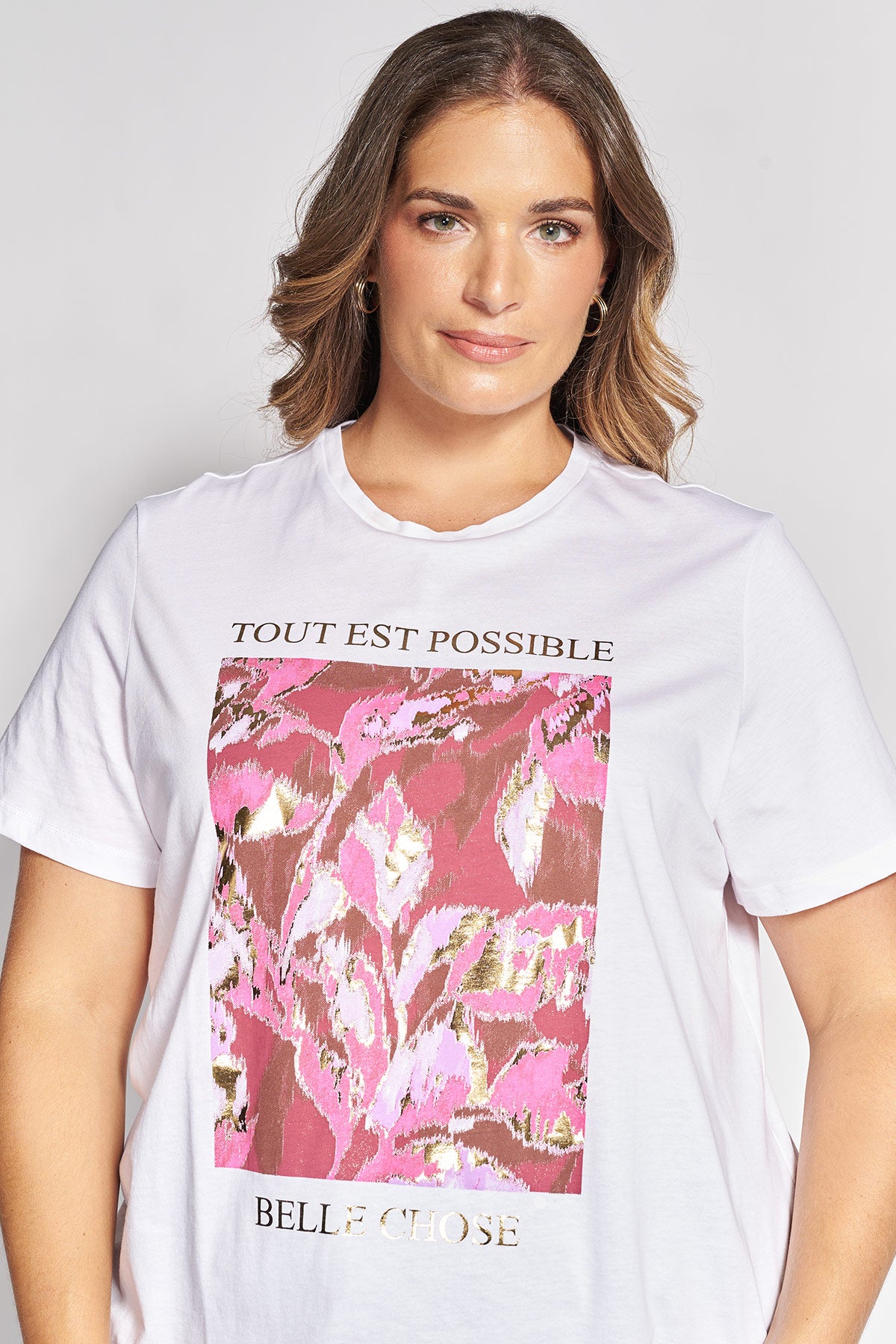 Βαμβακερό T-Shirt με Graphic Στάμπα Tout est Possible - Άσπρο