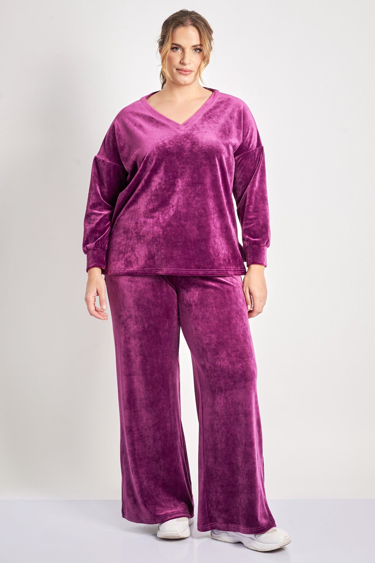 Velour Wide Leg Pants - Purple
