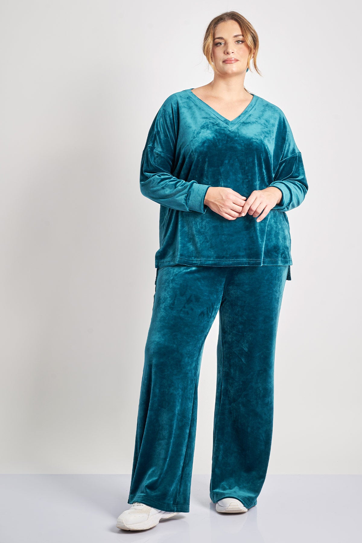 Velour Wide Leg Pants - Petrol Blue