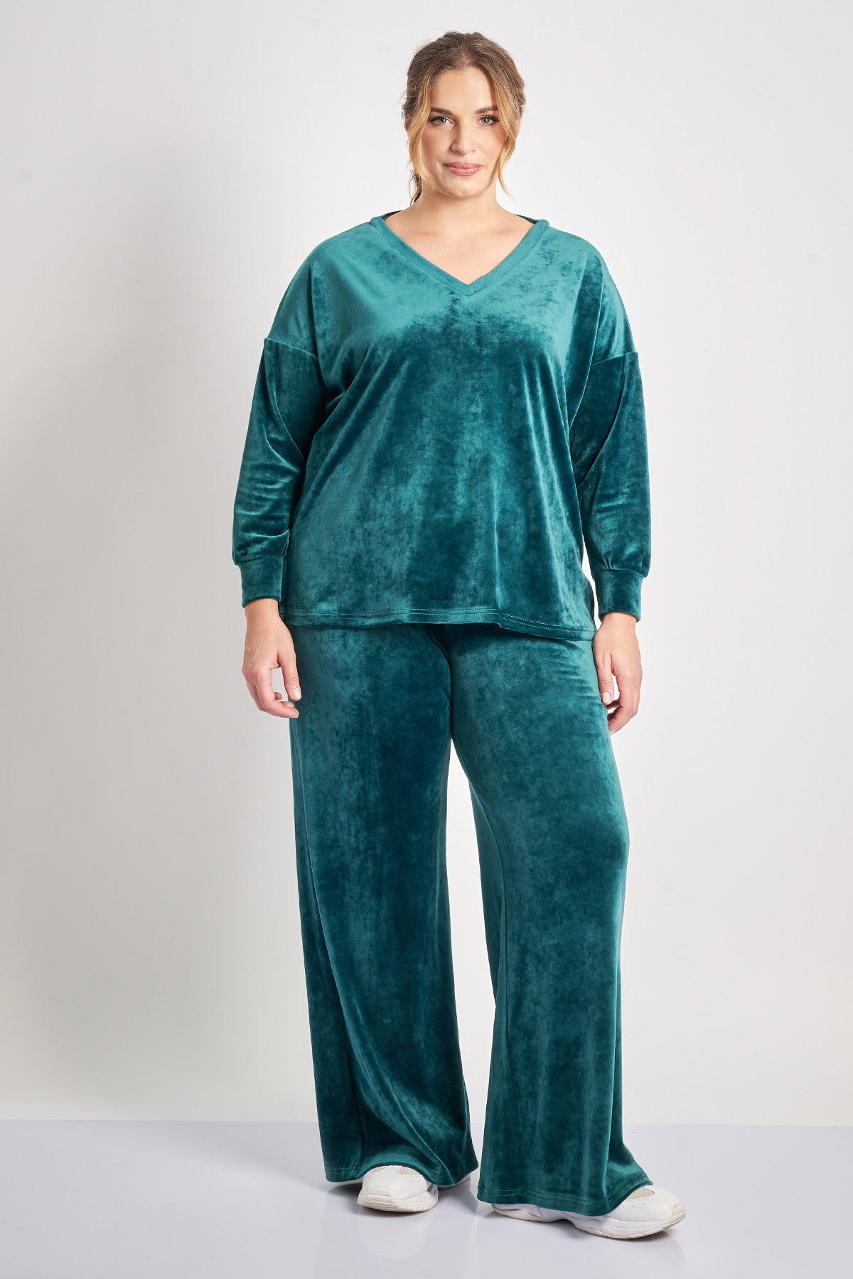 Velour Wide Leg Pants - Green