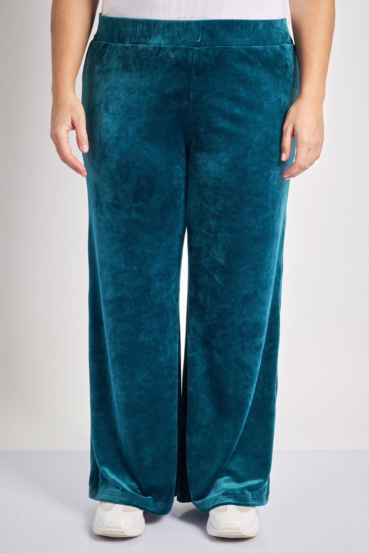 Velour Wide Leg Pants - Petrol Blue