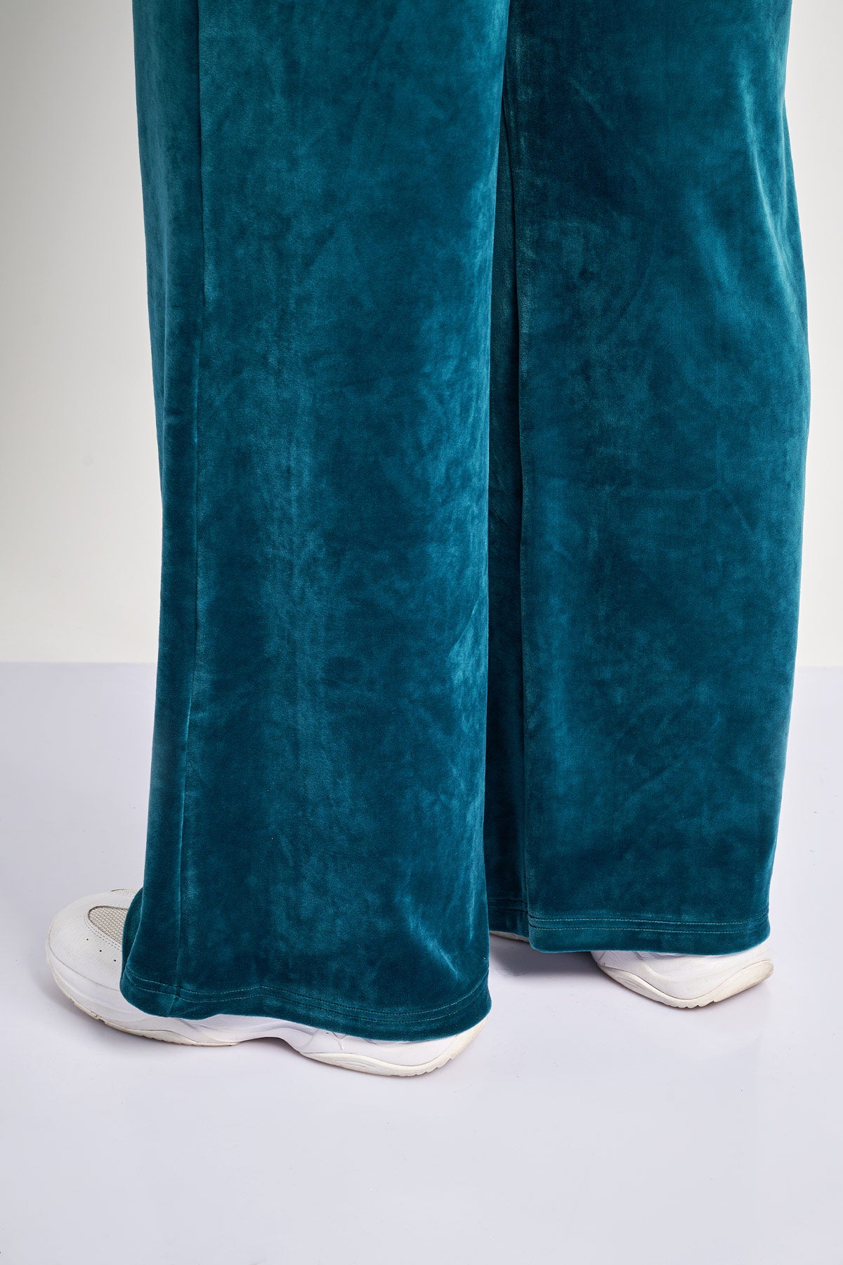 Velour Wide Leg Pants - Petrol Blue