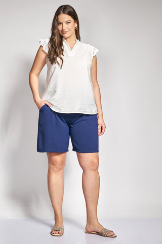 Bermuda shorts with elasticated waist in textured washed - Blue