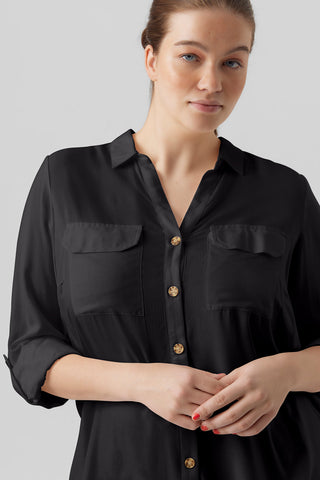 VERO MODA Shirt with tartaruga buttons - Black