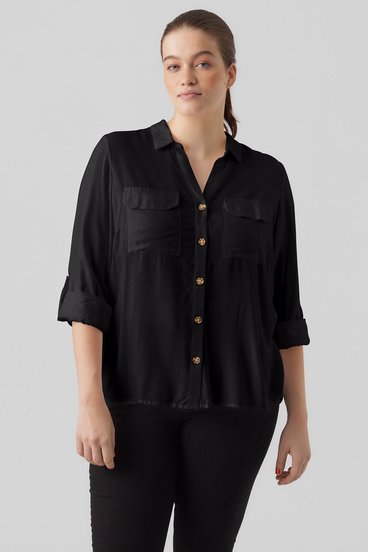 VERO MODA Shirt with tartaruga buttons - Black