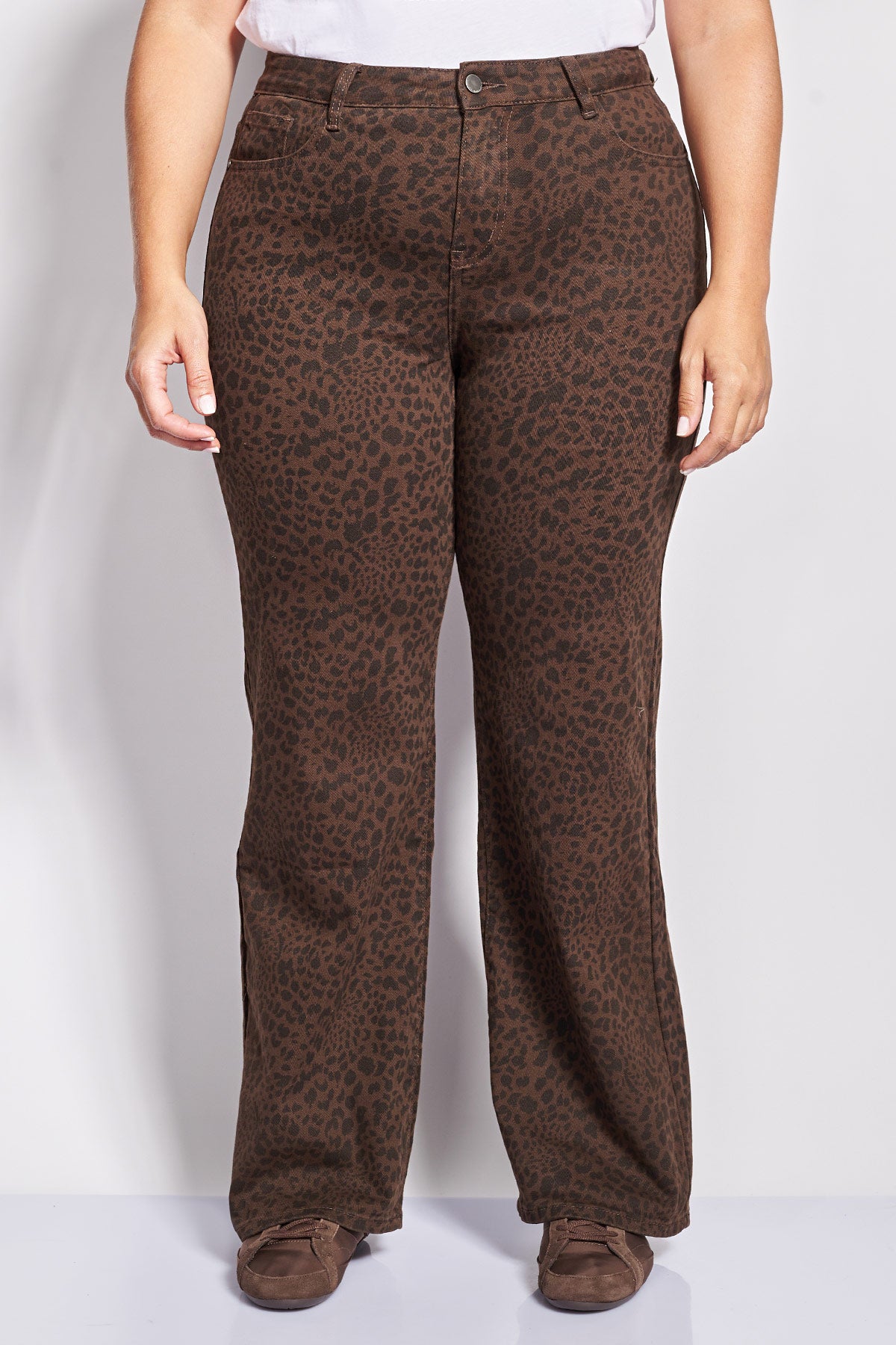 Wide Leg τζιν παντελόνι σε animal print εμπριμέ - Καφέ
