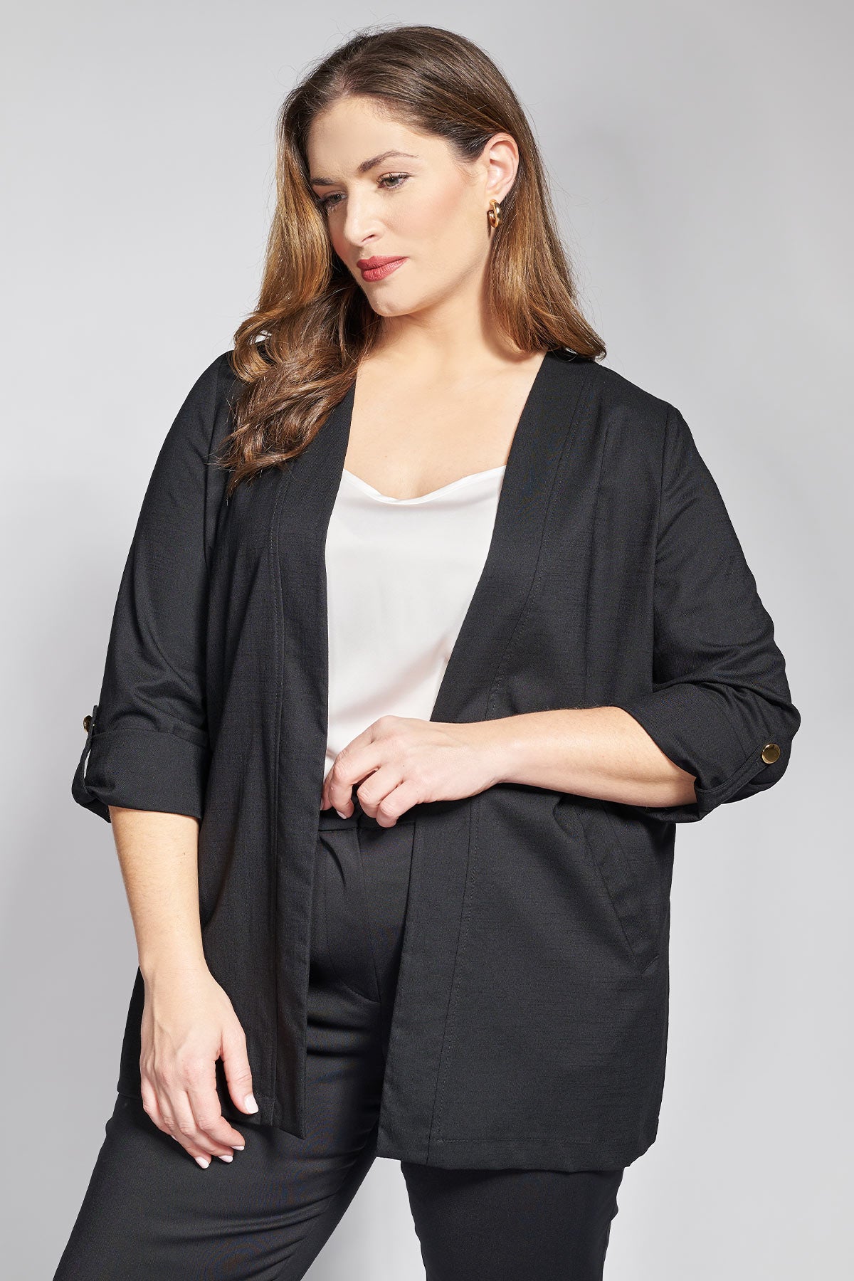 Open front blazer with rolled-up sleeves - Black