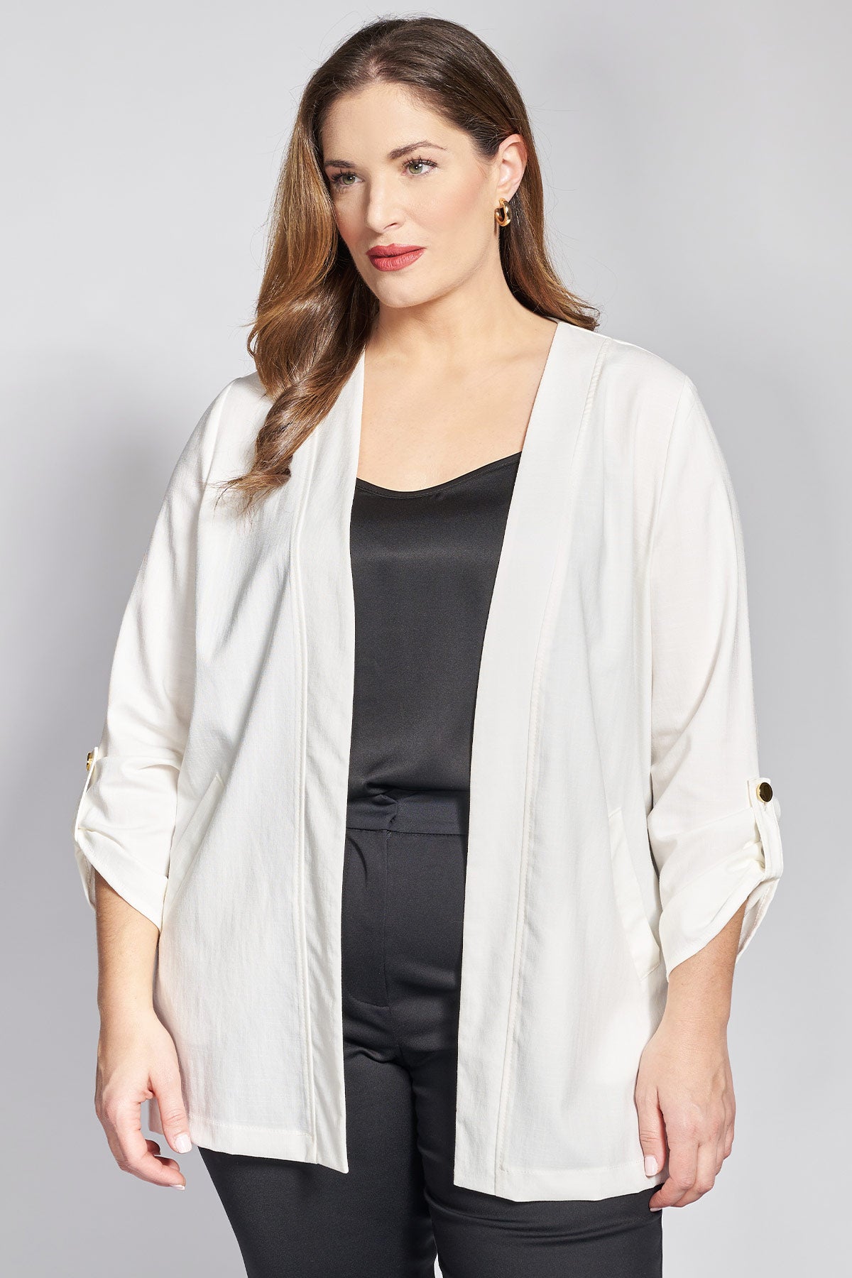 Open front blazer with rolled-up sleeves - White