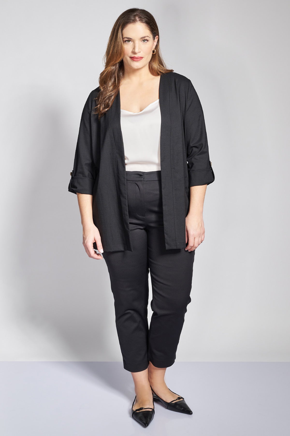 Open front blazer with rolled-up sleeves - Black