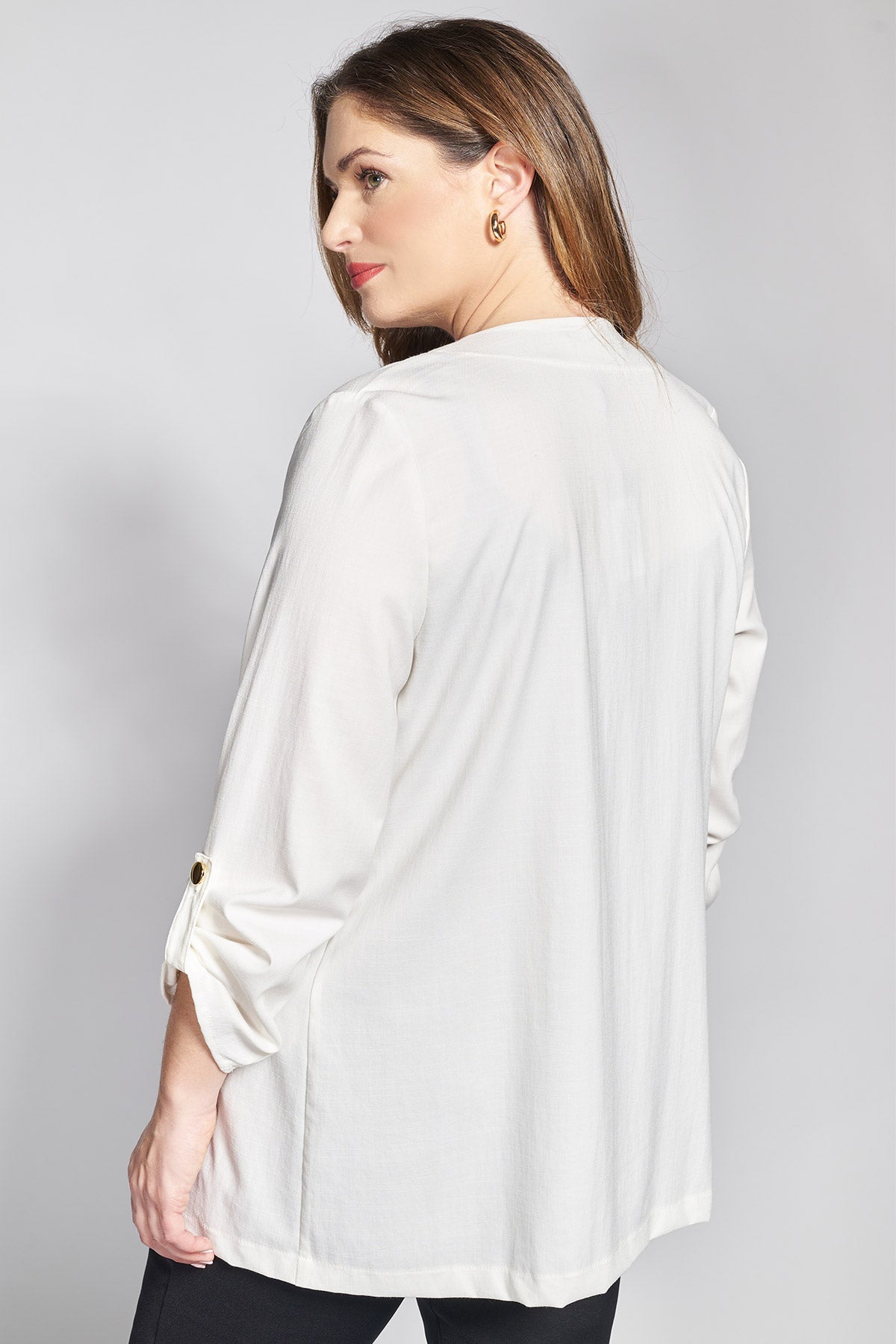 Open front blazer with rolled-up sleeves - White