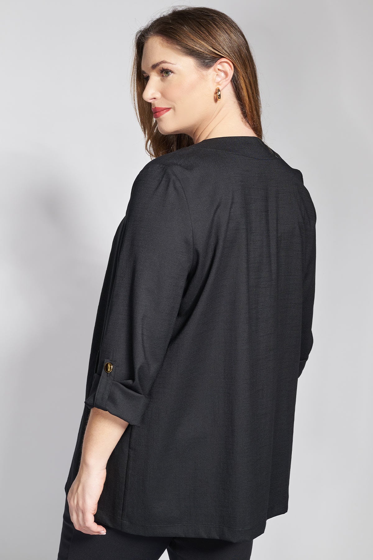 Open front blazer with rolled-up sleeves - Black
